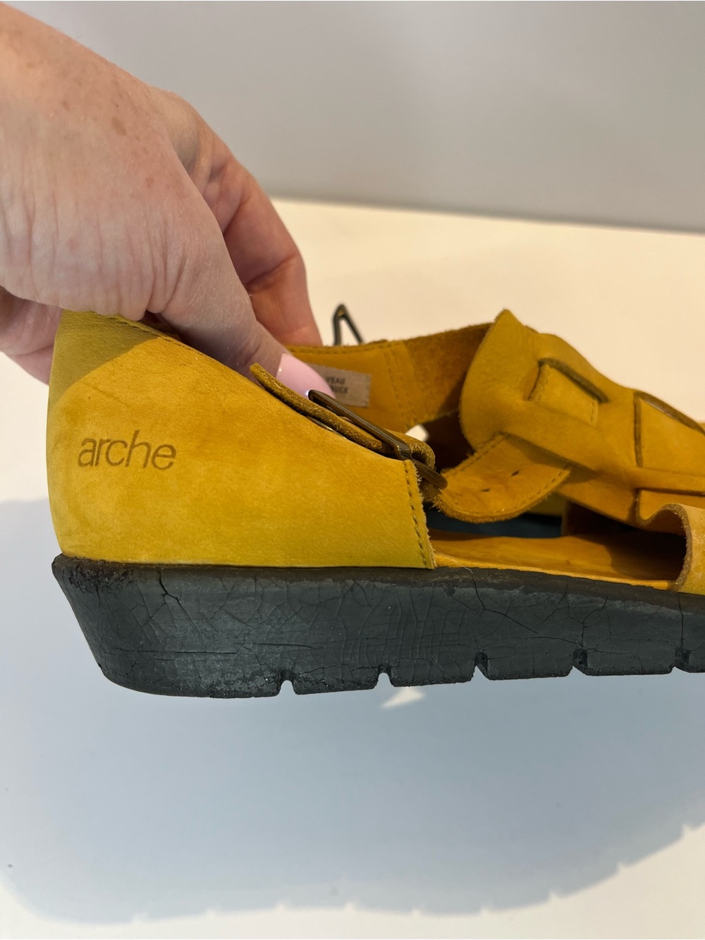 Arche France Yellow Nubuck Leather Sandals Women 37 US 6.5 Comfort Latex Sole - Picture 8 of 13